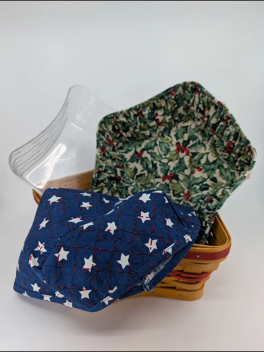 Longaberger 2001 Red Shining Star Basket/American Pride& Holly Liners/Protector - Picture 9 of 9